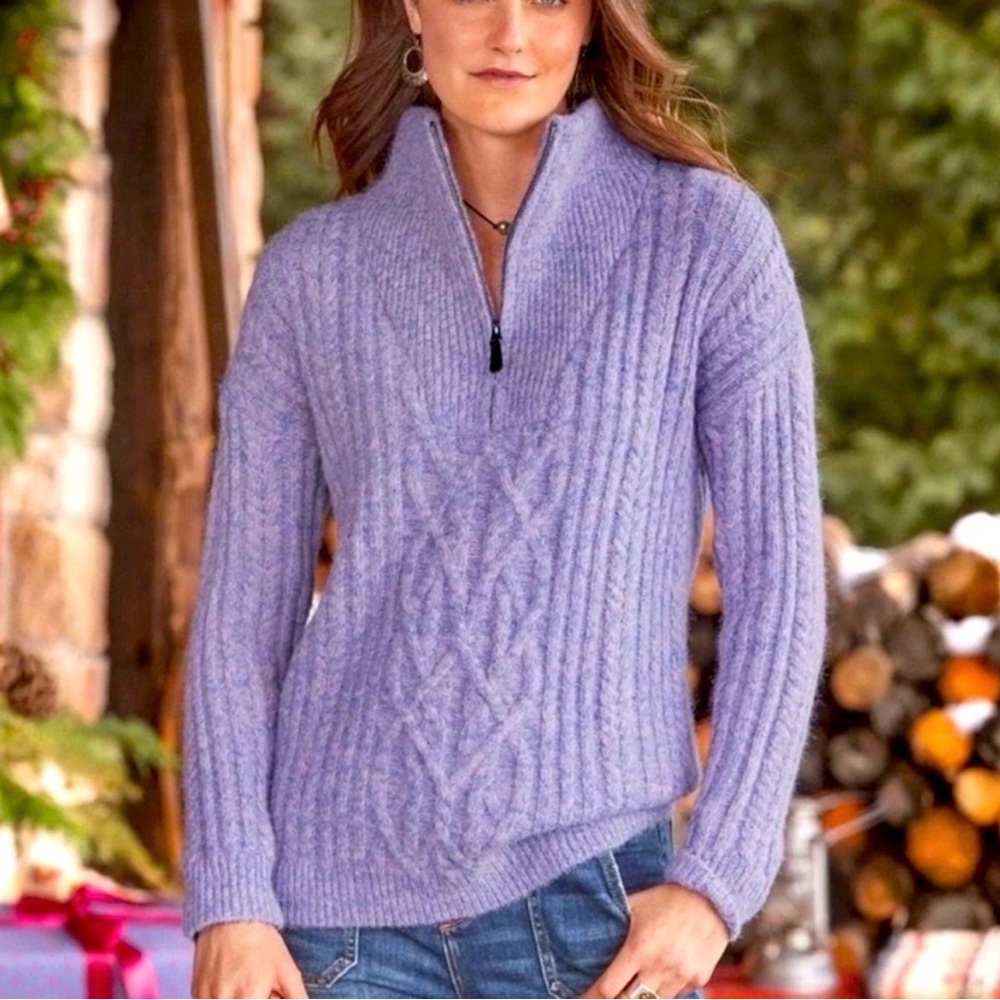 Sundance Sycamore Cable Knit Half-Zip Funnel Neck Purple Sweater Cozy Size S